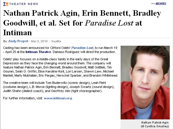 TheatreMania Press Release - Paradise Lost